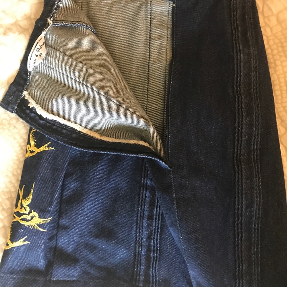 Vintage Jean Skirt with embroidered gold birds - Picture 4 of 4
